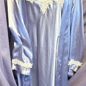 Elegant Blue Satin Nightgown with Lace Trim